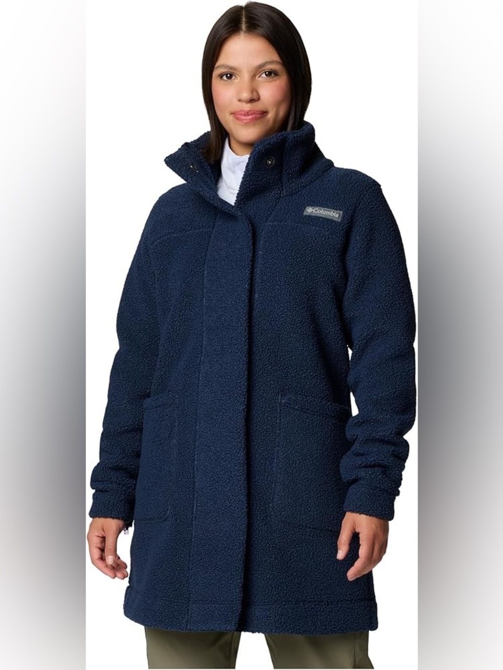 Columbia Panorama Boucle Long Sherpa Fleece Jacket in navy women’s size S